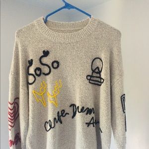 Chic Sweaters with scribble Embroidery